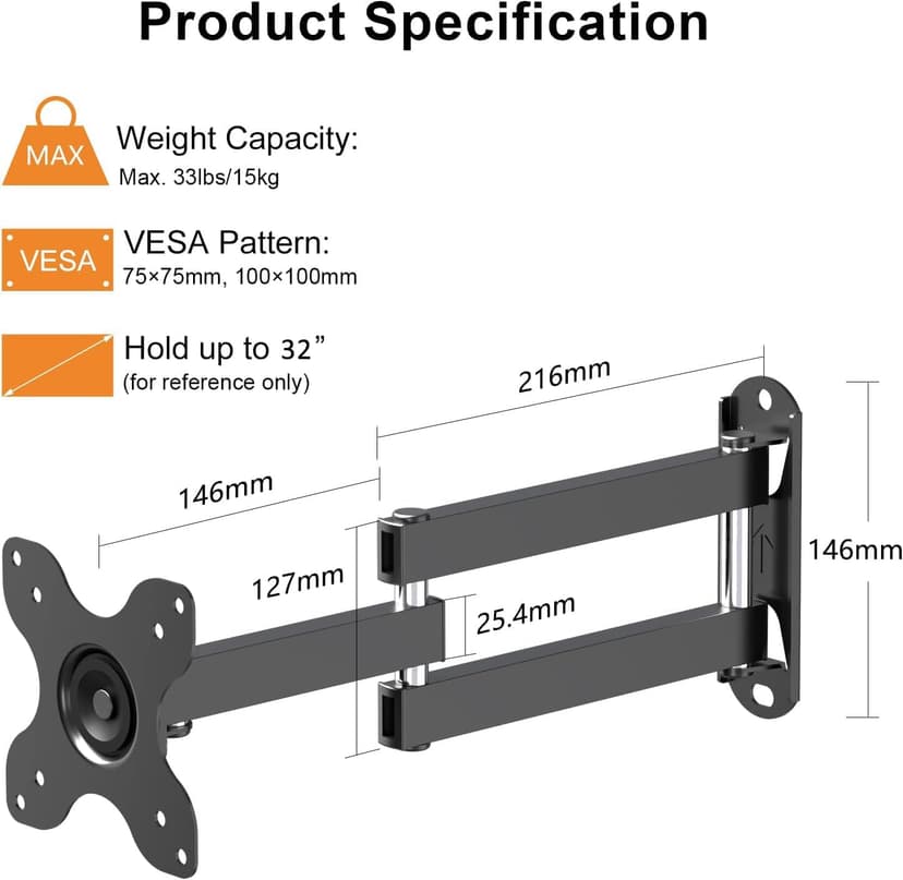 TV Wall Mount, Bracket for Most 13-32 inch LED, LCD Monitor and Plasma TVs, Max VESA 100x100mm by XINLEI (MA1330)