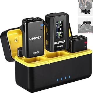NEEWER CM28 Wireless Lavalier Microphone System with Charging Case Noise Canceling 4GB Storage 9Hrs Recording 48KHz 16 Bit Uncompressed Audio Lapel Mic Compatible with iPhone iPad Android PC Camera