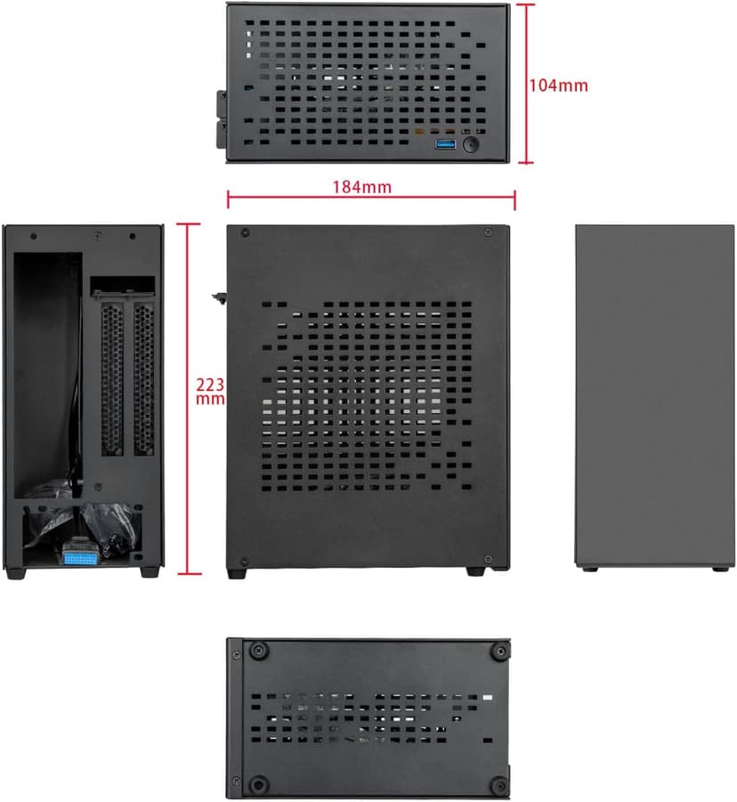 Aluminum Mini ITX Case with PCIe 3.0 Riser, JOYJOM Mini PC Case, SFF Small Form Factor PC Case, TX Computer Gaming Case Supports GPU Graphics Card (Black)
