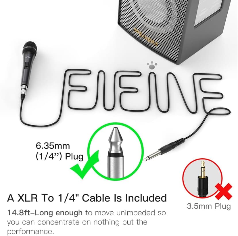 Fifine Karaoke Microphone, Dynamic Vocal Microphone for Speaker, 6.35MM Wired Handheld Mic with On and Off Switch and14.8ft Detachable Cable-K6