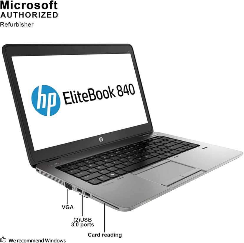 HP EliteBook 840 G1 14in HD Business Laptop Computer Ultrabook, Intel Core i5-4300U 1.9 GHz Processor, 8GB RAM, 128GB SSD, USB 3.0, VGA, Wifi, RJ45, Windows 10 Professional (Renewed)