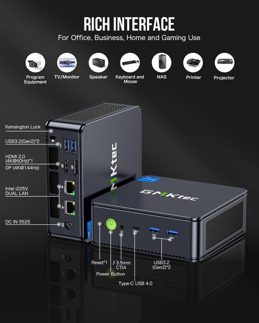 GMKtec Mini PC, K7 Plus 13th Gen Intel Core i7-13620H (10C/16T, up to 4.9GHz), 32GB DDR5 RAM (16GB*2)/1TB PCIe SSD Mini Desktop Computer, i226V Dual LAN/USB-C/USB4.0/8K UHD/WiFi 6/BT5.2
