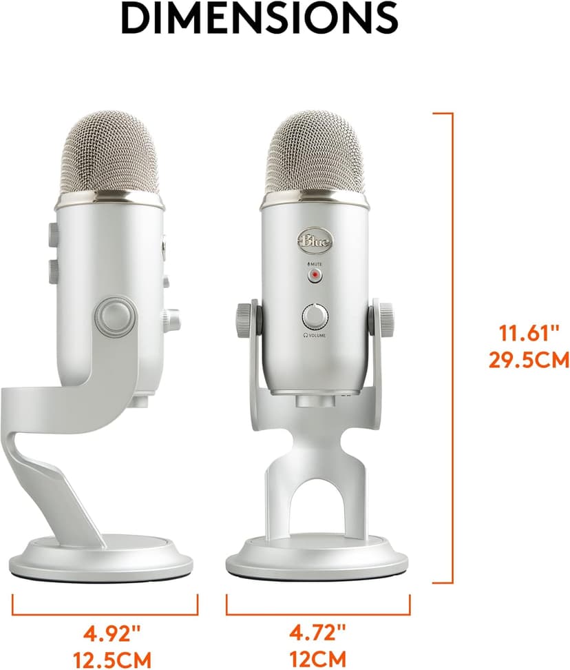 Logitech Creators Blue Yeti USB Microphone for Gaming, Streaming, Podcast, YouTube, Discord, PC, Studio Sound, Plug & Play-Silver