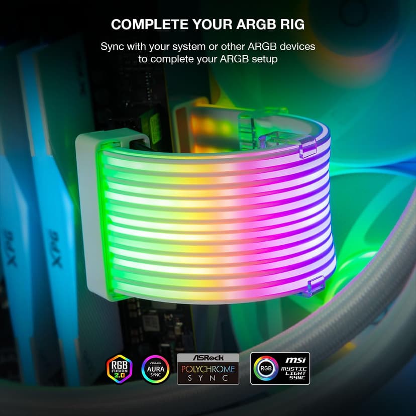 TECWARE Flex RGB, Cable Cover Kit, Light Up LED Strip Set for PSU Extensions, 5V 3 Pin ARGB Sync, Compatible with 8-Pin or 16-Pin GPU Cable, 24-Pin Motherboard Cable, White