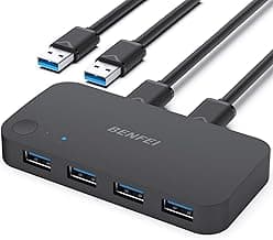 USB 3.0 Switch, USB Switch 2 Computers Share 4 USB for PC, Mouse, Keyboard, Printer, Scanner, USB KVM Switch Selector Compatible with Windows, Mac, Linux