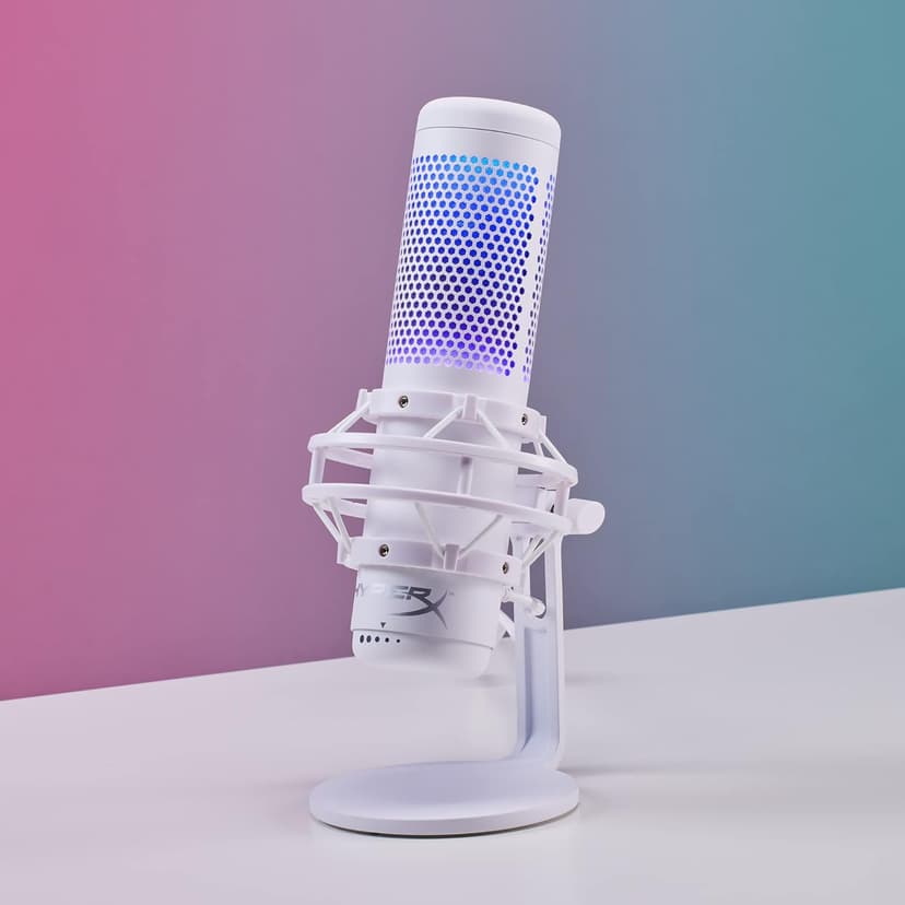 HyperX QuadCast S – RGB USB Condenser Microphone for PC, PS5, Mac, Anti-Vibration Shock Mount, 4 Polar Patterns, Pop Filter, Gain Control, Gaming, Streaming, Podcasts, Twitch, YouTube, Discord – White