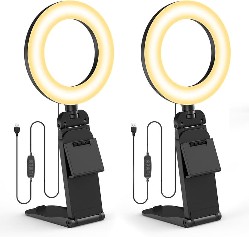 Ring Light for Computer Laptop,Video Conference Lighting kit for Zoom Meetings,5" Small Led Selfie Light Portable Ring Light with Stand,Cell Phone Holder Desktop Ring Light for Skype Call (2Packs)