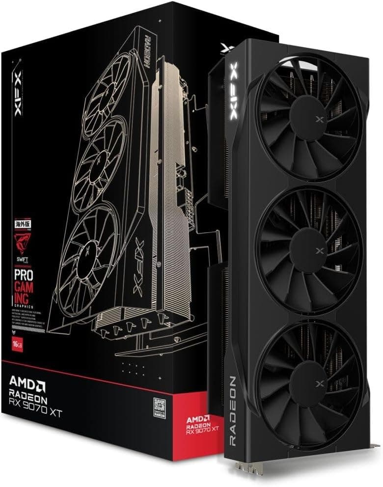 XFX Swift AMD Radeon RX 9070XT Triple Fan Gaming Edition with 16GB GDDR6 HDMI 3xDP, AMD RDNA 4 RX-97TSWF3BA