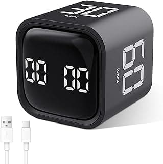 GuDoQi Multi-Function Cube Timer, 5/10/30/60 Min & Custom Count Down, Included Pause & Resume Feature, Silent, Vibrate & Adjustable Sound Alarm for Productivity in Tasks, Study & Kitchen, Black