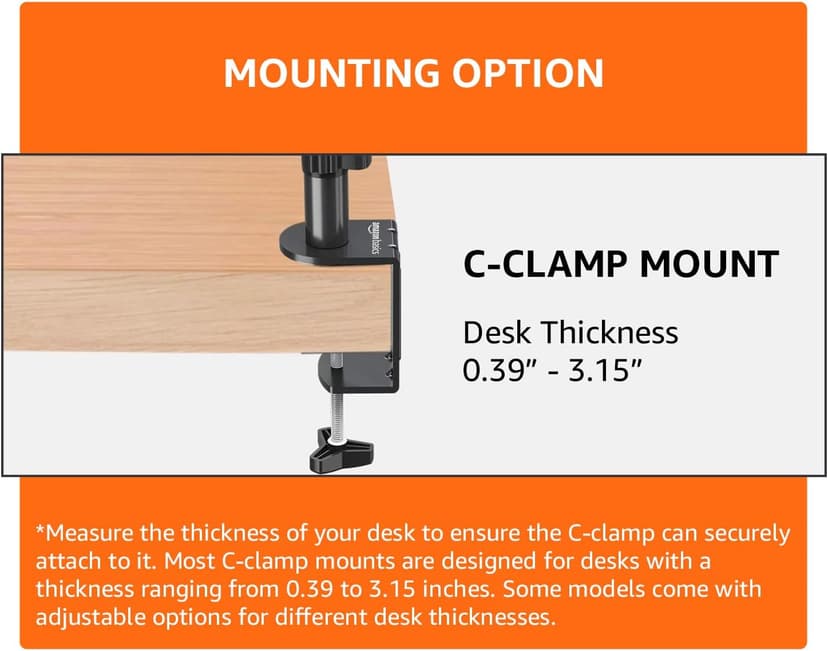 Amazon Basics Single Computer Monitor Stand with Tilt and Rotation, Height Adjustable VESA Desk Arm Mount, Steel, 30 inches, Black