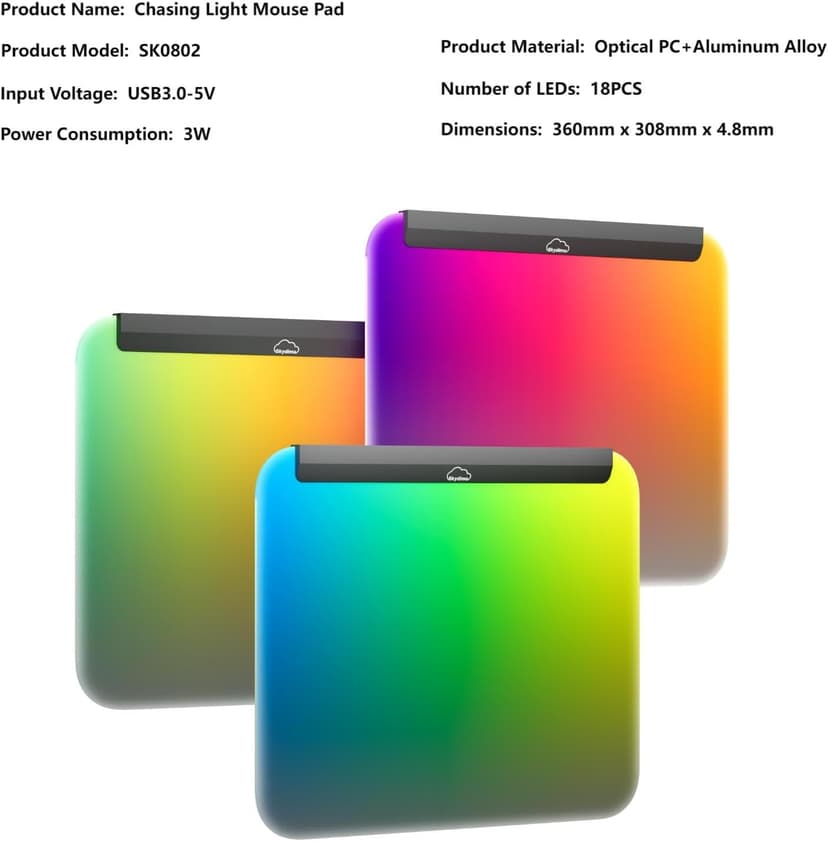 Illuminated Gaming Mouse Mat, Fully Illuminated RGB Gaming Mouse Pad, LED Gaming Pad for Mouse and Keyboard, Chasing Light Mouse Pad, Detachable USB Cable, 18pcs Lights, 14 * 12inches