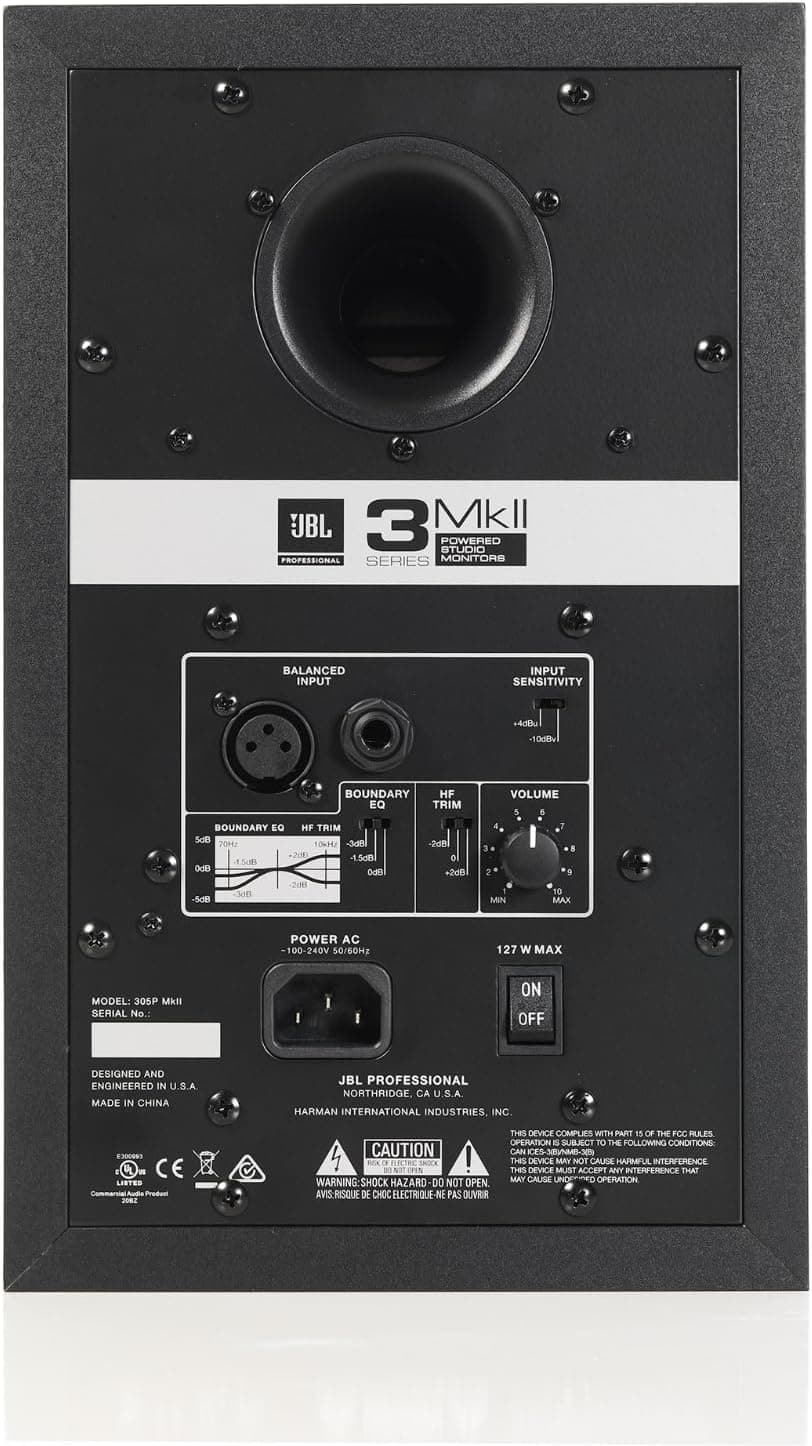 JBL Professional 305P MkII 5-Inch 2-Way Powered, Active Monitor Speakers for Near Field Music Production, Studio Monitor, Desktop Computer, Hi-Fi Audio. Sold as Pair, Black