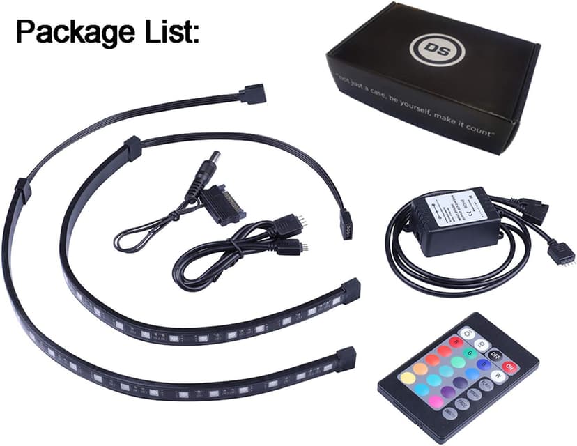 RGB LED Strip Computer Lighting via Magnet with Controller for Desktop Computer Case Mid Tower Full Tower (24Key Remote,2PK,30CM,R Series)
