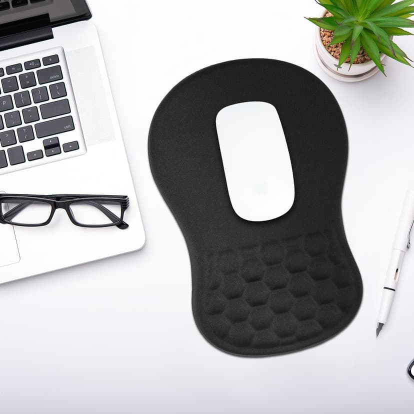 JIKIOU Ergonomic Mouse Pad Wrist Support with Massage Design, Memory Foam Wrist Rest Pain Relief Mousepad with Non-Slip PU Base, Mouse Pads for Wireless Mouse Black 12x8 inch