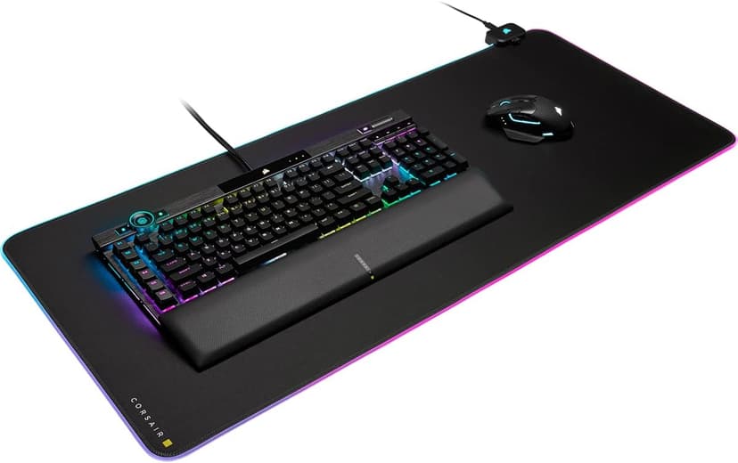 CORSAIR MM700 RGB Extended Cloth Gaming Mouse Pad - 36.6" x 15.8" - 360° RGB Lighting - Two USB Port Hub - Thick Rubber - Black
