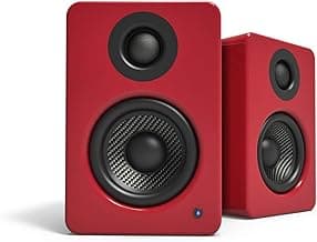 Kanto YU2GR PC Gaming Desktop Speakers | 3" Composite Drivers | 3/4" Silk Dome Tweeter | Class D Amplifier | 100 Watts | Built-in USB DAC | Subwoofer Output | Pair | Gloss Red