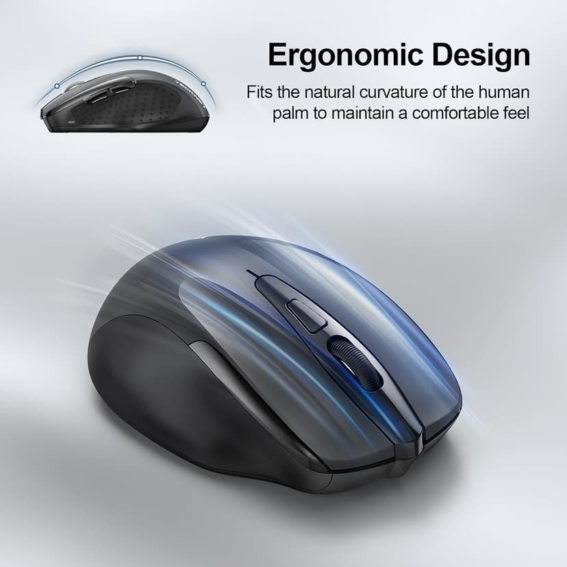 TECKNET Wireless Mouse (2.4G & BT5.0/3.0) Silent 4800 DPI Computer USB A & Bluetooth Mouse 6 Buttons, Wide Compatibility - Grey
