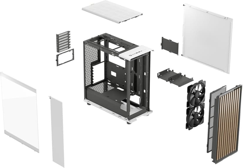 Fractal Design North Chalk White Tempered Glass Clear - Genuine Oak Wood Front - Glass Side Panel - Two 140mm Aspect PWM Fans Included - Type C USB - ATX Airflow Mid Tower PC Gaming Case