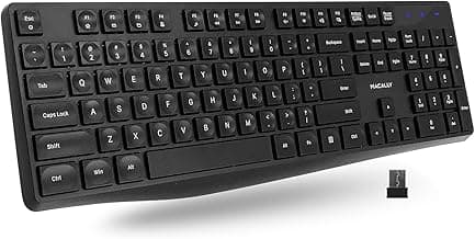 Macally Wireless Keyboard | 2.4 Computer Key Board | Full Size and Wireless (Quiet Keys) All Day Comfortable Typing with Wireless USB for Laptop, Desktop PC, Surface, Chromebook, Notebook