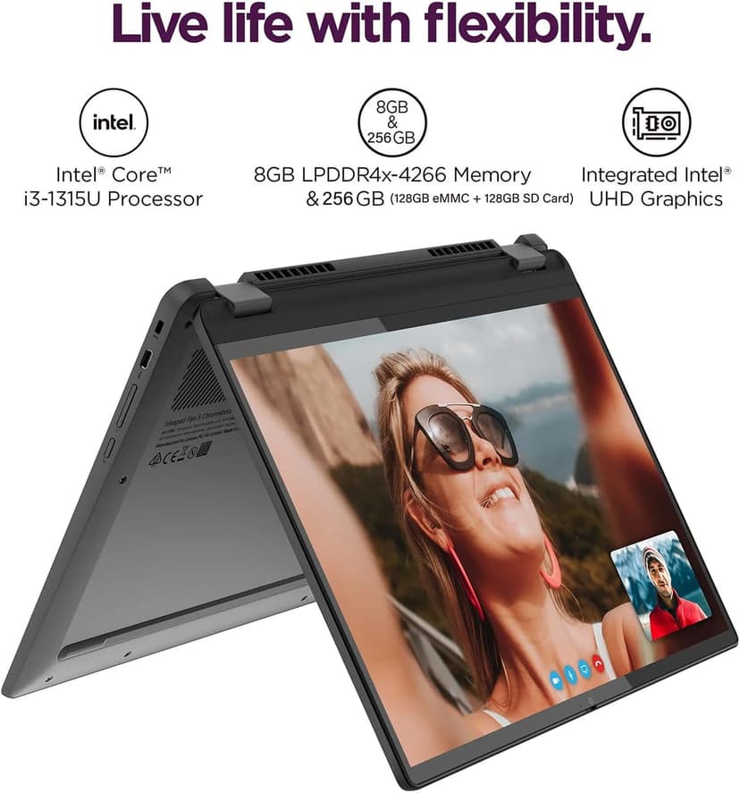 Lenovo IdeaPad Flex 5i Chromebook Plus 14" FHD+ 2-in-1 Touchscreen Laptop (Intel Core i3-1315U, 8GB RAM, 256GB Storage), Backlit, FHD Webcam, Chrome OS, w/Google AI, 2TB of Cloud Storage, Grey
