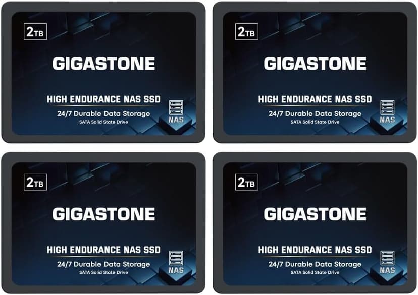 Gigastone 2TB NAS SSD Drive (4-Pack) 24/7 Durable TLC High Endurance RAID Data Storage Network Attached Storage 2.5" SATA Internal Solid State Hard Drives