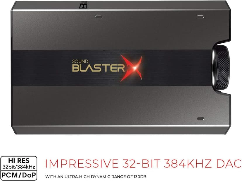 Sound BlasterX G6 Hi-Res 130dB 32bit/384kHz Gaming DAC, External USB Sound Card with Xamp Headphone Amp, Dolby Digital, 7.1 Virtual Surround Sound, Sidetone/Speaker Control for PS4, Xbox One