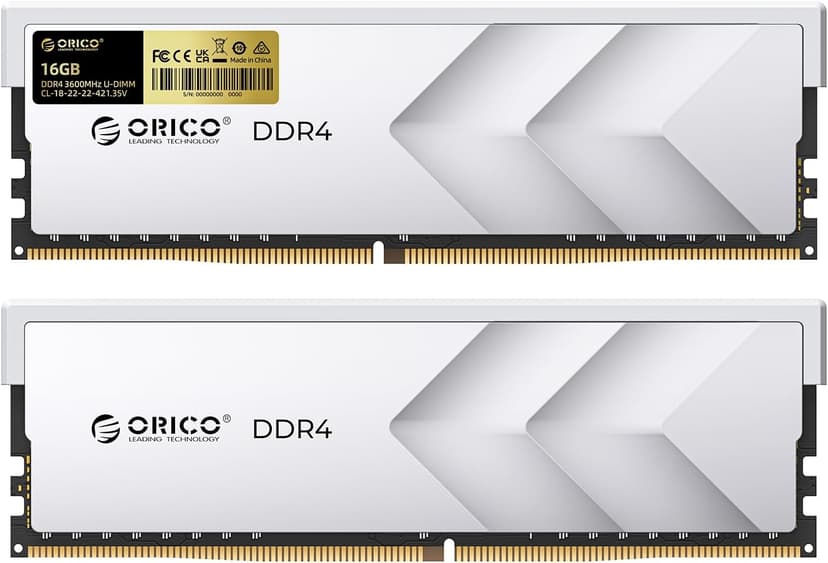 ORICO Raceline Racer DDR4 RAM 32GB Kit (2x16GB) 3600MHz CL18, XMP 2.0 Overclocking for Intel, AMD Compatible, 1.35V UDIMM Gaming Desktop Memory – Silver