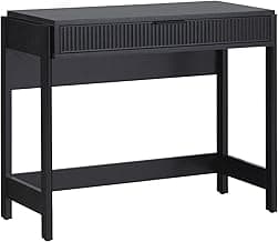 Walker Edison Transitional Office Design, Reeded Drawer Front Detail, Writing Desk with Drawer, Spacious Desktop, Complementary in Living Spaces, 38”W x 16.75”D x 30”H, Black