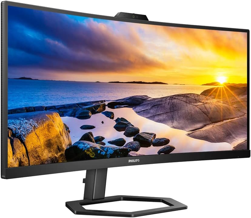 Philips 34E1C5600HE 34'' UltraWide QHD 21:9 Monitor with Built-in Windows Hello Webcam & Noise Canceling Mic, USB-C Docking, Stereo Speakers, 100Hz, 4-Year Advance Replacement