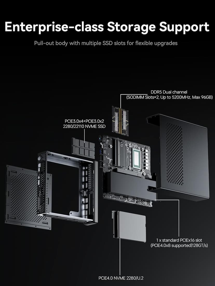 MINISFORUM MS-01 Mini Workstation Intel Core i9-13900H (vPro Enterprise Support) 32GB DDR5 1TB SSD Mini PC,2x 10Gbps SFP+/2x 2.5G RJ45/2x USB4/HDMI/1x PCIe4.0x16 slot/Support 3x M.2 2280/22110/U.2 SSD