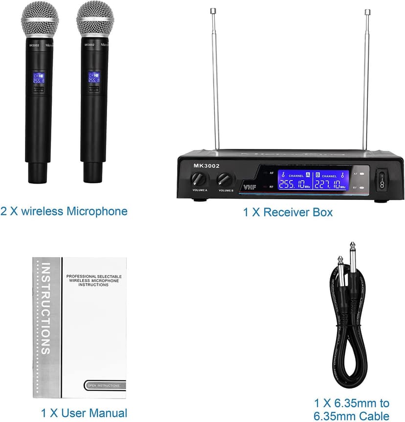 MicrocKing Wireless Microphone System Dynamic Handheld Microphones,150 Ft Operating Range,16 Hours Continuous Use,Ideal for Karaoke, Party, DJ, Church, Wedding, Indoor/Outdoor Activities