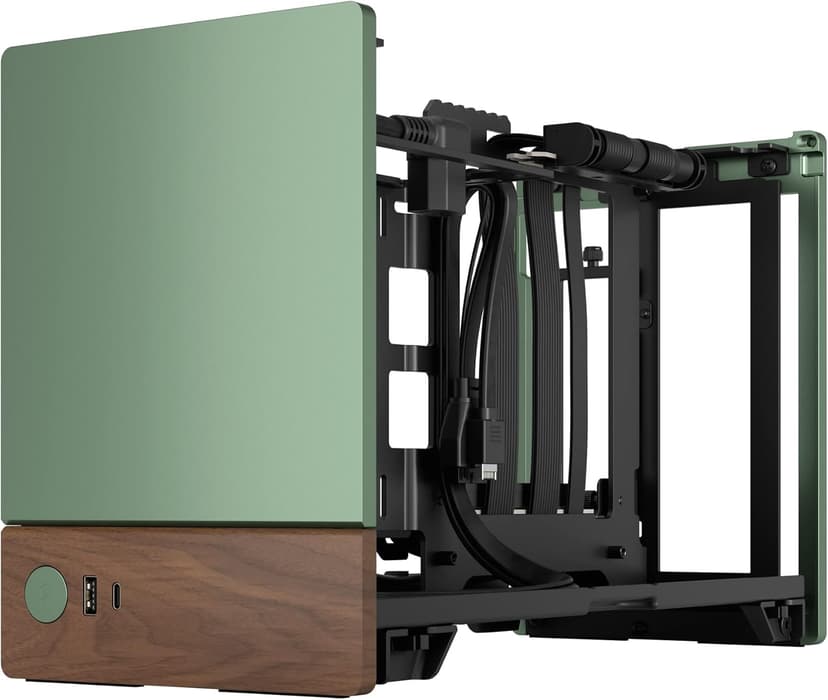 Fractal Design Terra Jade - Wood Walnut Front Panel - Small Form Factor - Mini ITX Gaming case – PCIe 4.0 Riser Cable – USB Type-C - Anodized Aluminum Panels