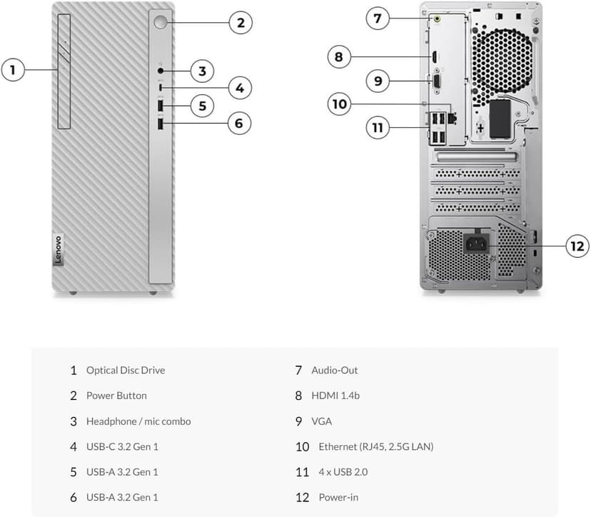 Lenovo IdeaCentre 5i Desktop Intel Core i5-13400 32GB DDR4 RAM 512GB SSD +1TB HDD UHD Graphics 730 VGA HDMI Wi-Fi 6 Bluetooth 5.1 Mouse and Keyboard Windows 11 Pro Grey