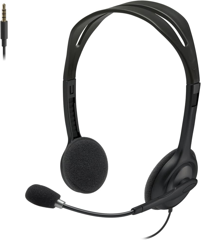 Logitech H111 Wired Headset, Stereo Headphones with Noise-Cancelling Microphone, 3.5 mm Audio Jack, PC/Mac/Laptop/Smartphone/Tablet - Black