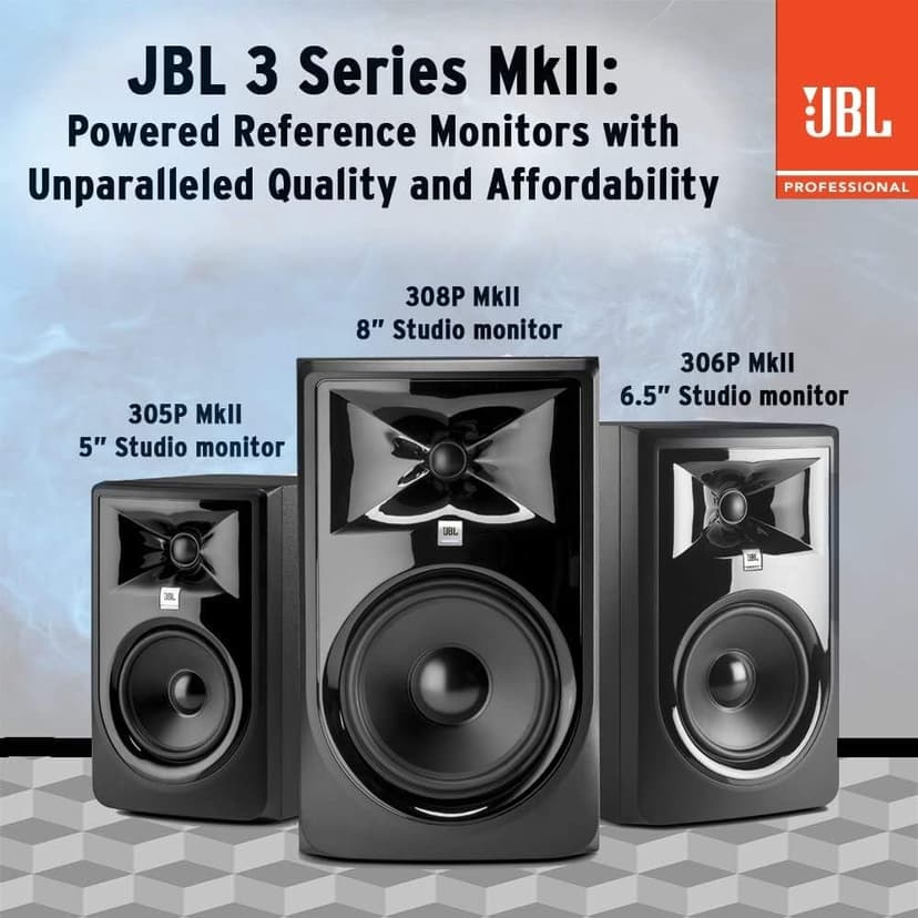 JBL Professional 305P MkII 5-Inch 2-Way Powered, Active Monitor Speakers for Near Field Music Production, Studio Monitor, Desktop Computer, Hi-Fi Audio. Sold as Pair, Black