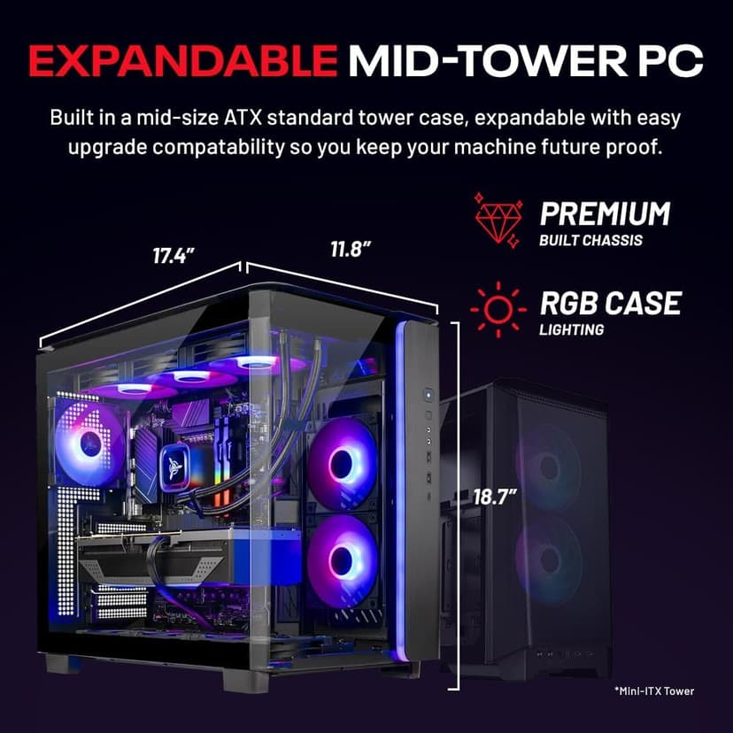 Skytech King 95 Gaming PC Desktop, Ryzen 7 9800X3D 4.7 GHz (5.2 GHz Turbo), NVIDIA RTX 5070 Ti 16GB, 2TB Gen4 NVMe SSD, 32GB DDR5 RAM 6000 RGB, 850W Gold PSU, 360mm ARGB AIO, Wi-Fi, Win 11