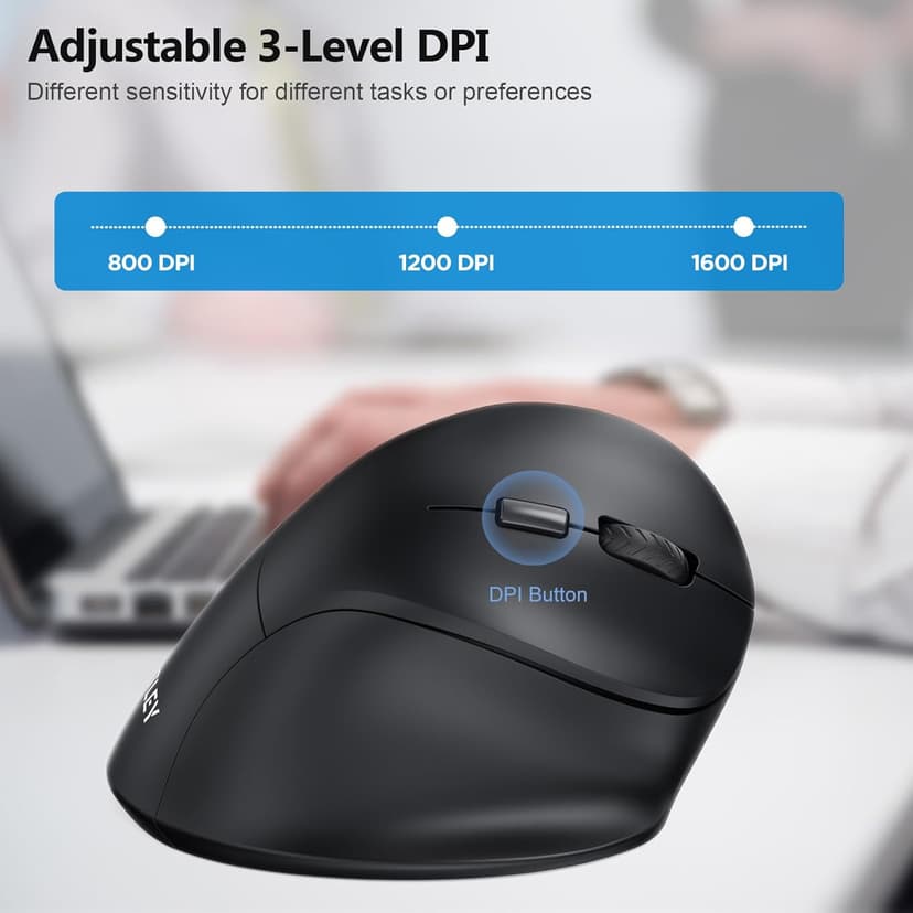 AUTLEY Ergonomic Mouse for Large Hands, Rechargeable Vertical Mouse, 2.4GHz Wireless Computer Mouse for Windows/macOS - 6 Buttons, Low Power Warning, 800/1200/1600 DPI, Black