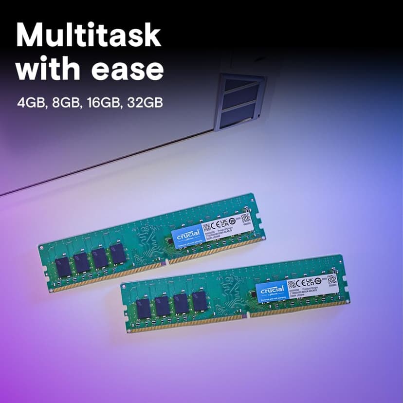 Crucial 16GB DDR4 RAM, 3200MHz (PC4-25600) CL22 Desktop Memory, UDIMM 288-Pin, Downclockable to 2933/2666MHz, Compatible with Intel and AMD Ryzen - CT16G4DFRA32A