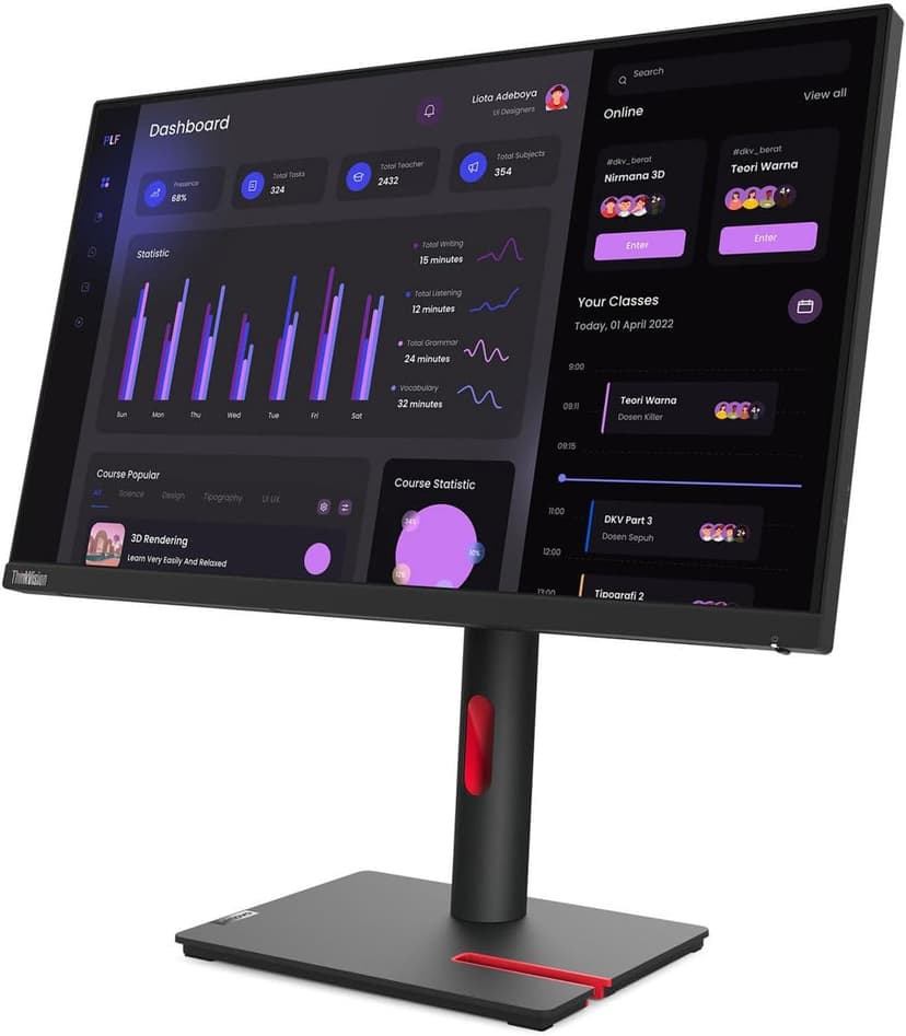 Lenovo ThinkVision T24i-30 24" Class Full HD LED Monitor - 16:9 - Raven Black