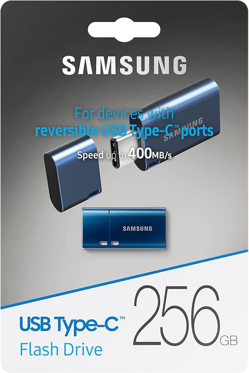 Samsung Type-C USB Flash Drive, 256GB, Transfers 4GB Files in 11 Secs w/Up to 400MB/s 3.13 Read Speeds, Compatible w/USB 3.0/2.0, Waterproof, 2022, Blue, MUF-256DA/AM