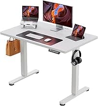 ErGear Small Height Adjustable Electric Standing Desk, 40 x 24 Inches Sit Stand up Desk, Memory Computer Home Office Desk with Two-Piece Desktop (White)