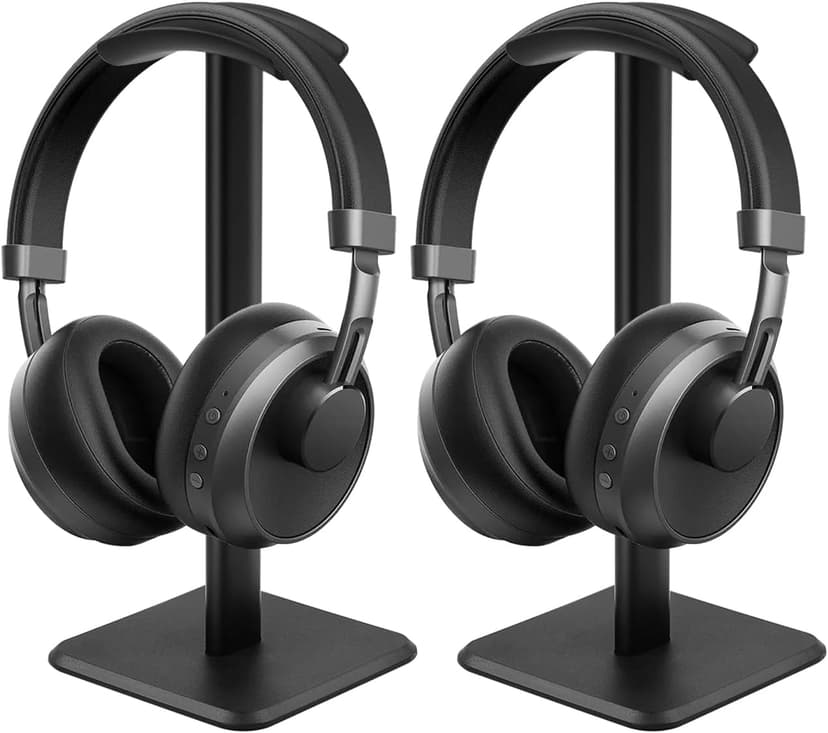 JIKIOU Headphone Stand Gaming Headset Holder Universal Aluminum Metal Headphones Holder Hanger with Aluminum Supporting Bar Flexible Headrest ABS Solid Base for All Headphone 2 Pack (Black)