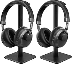 JIKIOU Headphone Stand Gaming Headset Holder Universal Aluminum Metal Headphones Holder Hanger with Aluminum Supporting Bar Flexible Headrest ABS Solid Base for All Headphone 2 Pack (Black)