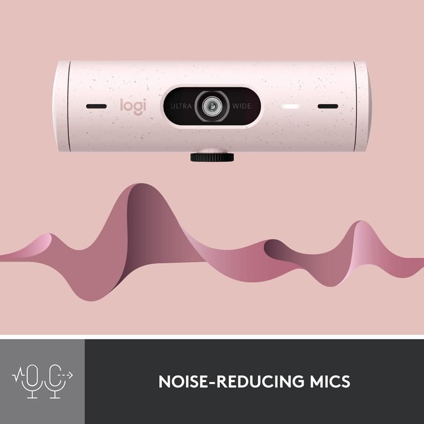 Logitech Brio 500 Full HD Webcam with Auto Light Correction,Show Mode, Dual Noise Reduction Mics, Webcam Privacy Cover, Works with Microsoft Teams, Google Meet, Zoom, USB-C Cable - Rose