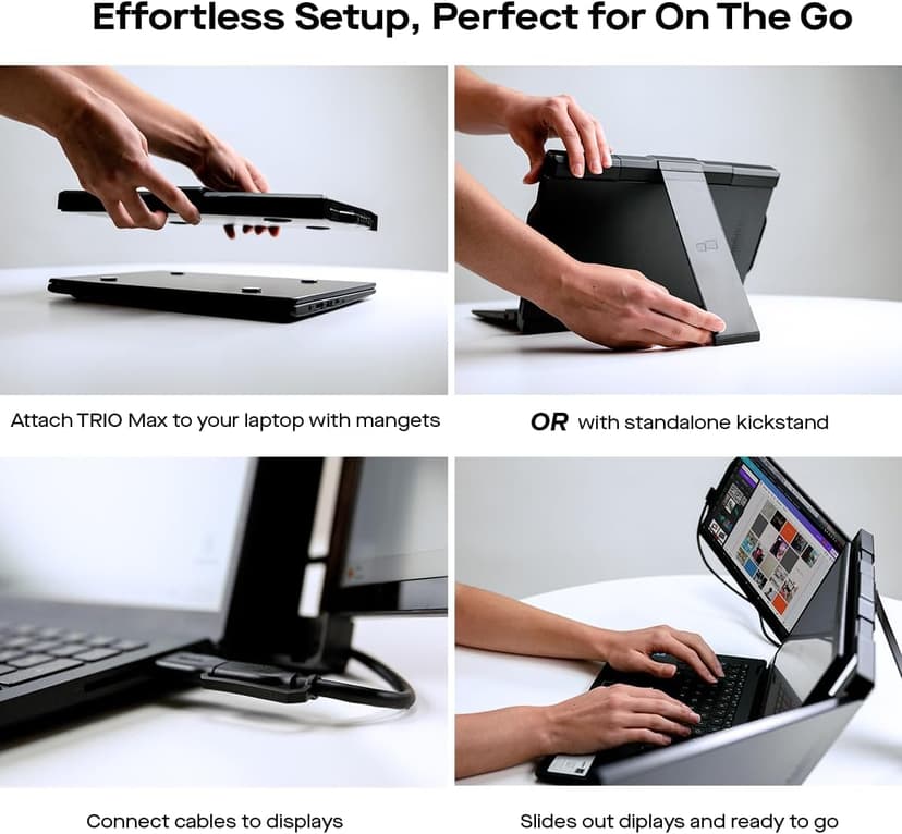 Trio Max 14.1" Mobile Pixels Portable Laptop Monitor(2025 Version), FHD IPS Triple Monitor with Built-in Kickstand, Type-C/USB A Laptop Screen Extender(Optional Magnets), Windows/Android/macOS/Switch