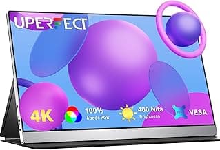 UPERFECT Portable Monitor 4K, 15.6'' Silvery 3840x2160 UHD HDR USB-C Monitor, 100% AdobeRGB, 400cd/㎡Brightness, IPS FreeSync Speaker Travel Extra Screen for Laptop, Type-C HDMI, VESA & Smart Case