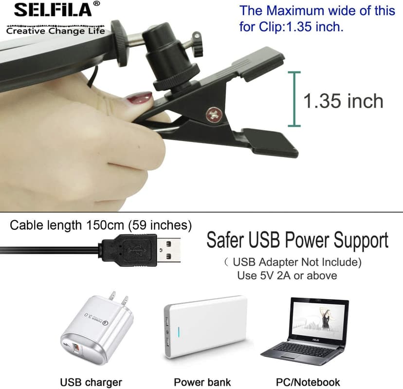Ring Light Video Conference Lighting Kit 3200k-6500K Dimmable Led Clip on Computer Monitor Laptop Phone for Content Creator (YouTube/TikTok/Twitch) Makeup,Conference,Selfie,Video,Vlog (Black)