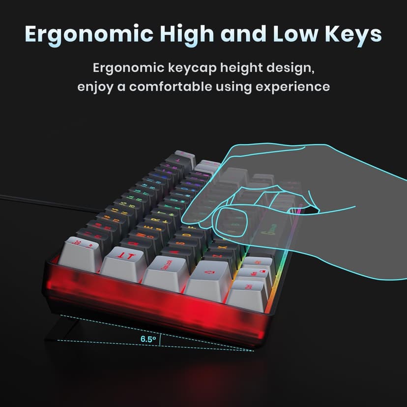 65% Gaming Keyboard, LED Backlit Mini Wired, Ultra-Compact Anti-Ghosting No-Conflict 68 Keys for PC Laptop Windows Gamer