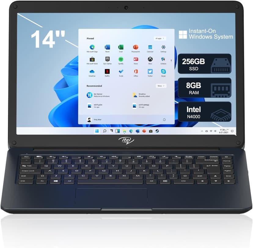 Itel 14 inch Laptop Computer, Intel Celeron N4000, 8GB RAM & 256GB SSD, Intel UHD Graphics 600, Windows, 14-inch Micro-Edge HD Display, Ultra Slim, Long Battery Life, 2.4G/5G WiFi, BT 5.0, HDMI