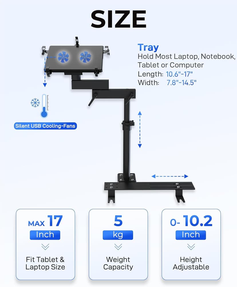 Car Laptop Mount for Vehicle, Trucks, Vans, Adjustable Aluminum No-Drill Laptop Car Holder